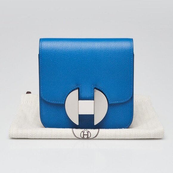 Hermes Bleu Zellige Evercolor Leather Palladium Plated 2002 Wallet - Picture 1 of 12